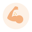 Foxy Blondes product strength icon: stylised flexed arm with sparkles indicating durability.